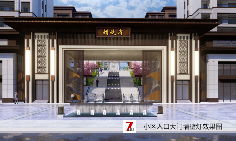 高檔住宅小區(qū)大門兩側(cè)立柱墻壁燈效果設計圖